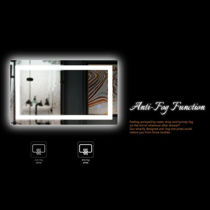 Ktaxon 28x20 inch LED Lighted Bathroom Mirror Silvered Wall Mounted Mirror with Touch Button,Anti Fog and IP67 Waterproof Square Mirror