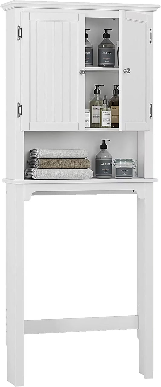 UTEX Bathroom Storage Over The Toilet, Bathroom Cabinet Organizer with Adjustable Shelves and Double Doors, Wood Bathroom Space Saver, White