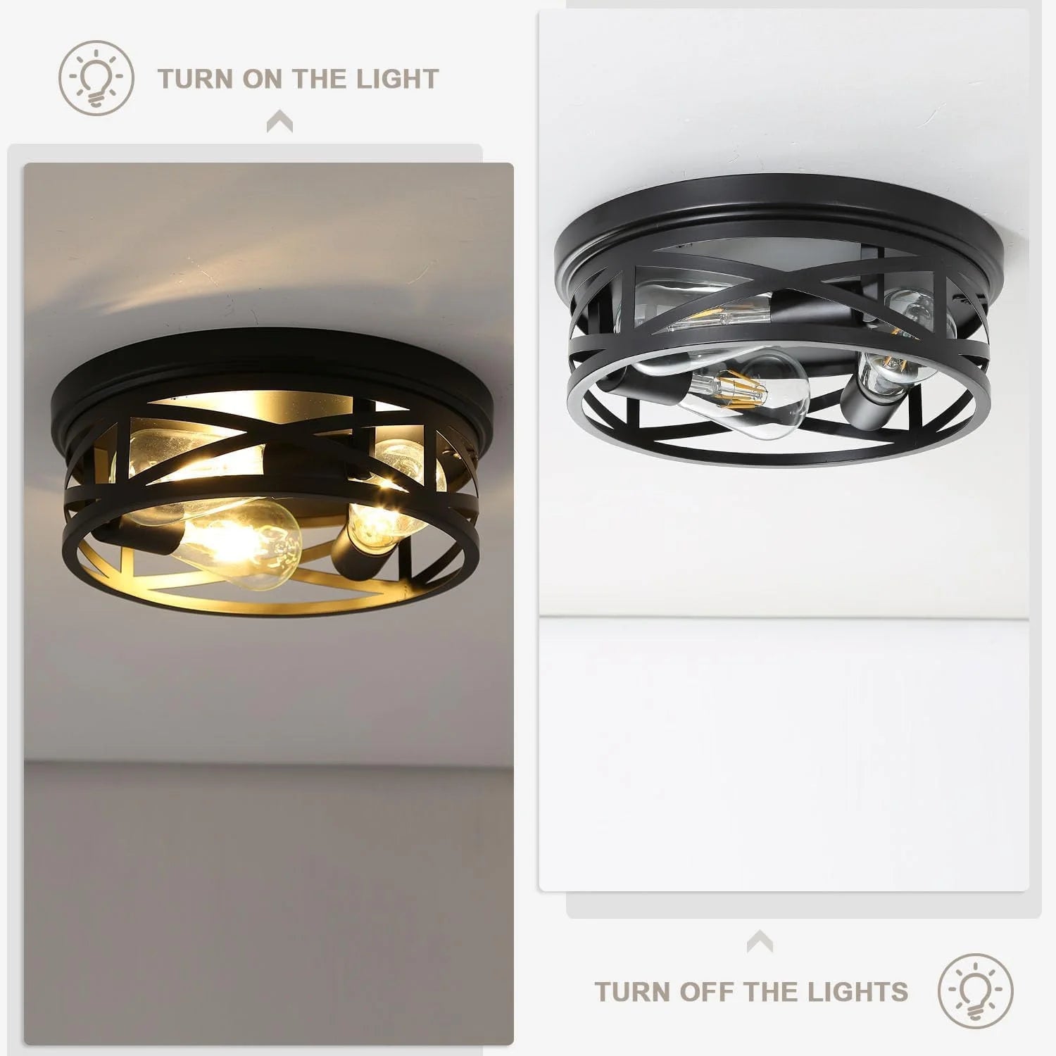 Gold Flush Mount Ceiling Light Fixture, 3-Lights Hallway Ceiling Lighting, Farmhouse Ceiling Mount Lights for Kitchen Entryway Bathroom - 2 Pack