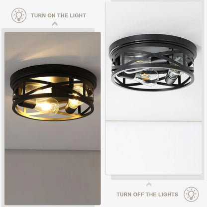 Gold Flush Mount Ceiling Light Fixture, 3-Lights Hallway Ceiling Lighting, Farmhouse Ceiling Mount Lights for Kitchen Entryway Bathroom - 2 Pack