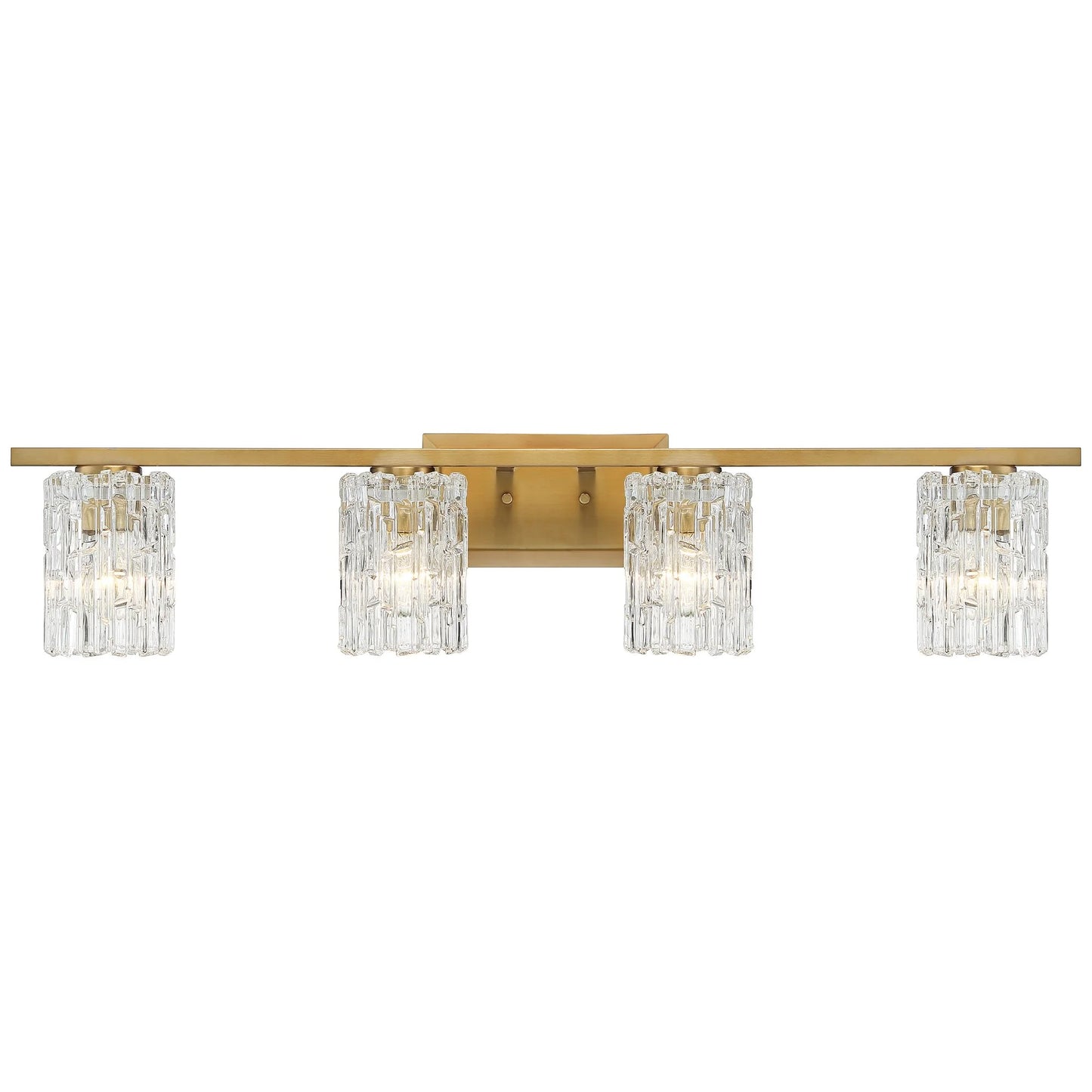 Possini Euro Design Icelight Modern Wall Light Warm Brass Hardwire 36" 4-Light Fixture Textured Ice Glass for Bedroom Bathroom Vanity Living Room
