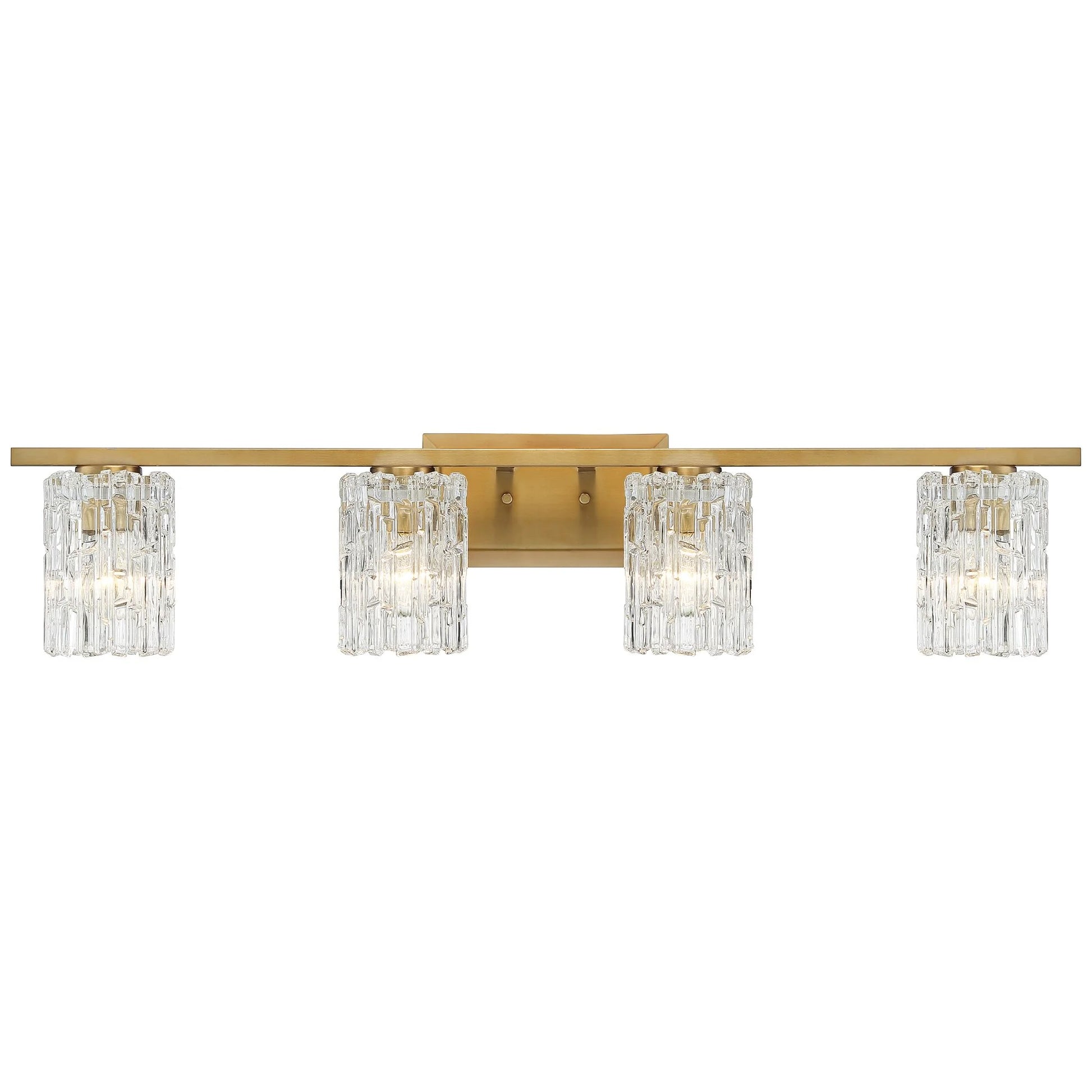 Possini Euro Design Icelight Modern Wall Light Warm Brass Hardwire 36" 4-Light Fixture Textured Ice Glass for Bedroom Bathroom Vanity Living Room