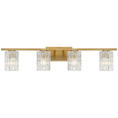 Possini Euro Design Icelight Modern Wall Light Warm Brass Hardwire 36" 4-Light Fixture Textured Ice Glass for Bedroom Bathroom Vanity Living Room