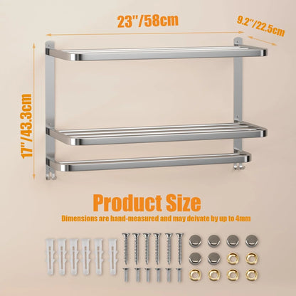 3-Tier Towel Racks for Bathroom with Towel Bars Multilayer Hotel Towel Shelf Stainless Steel Wall-Mounted Brushed Finish Holder with Towel Shelves 23 Inches