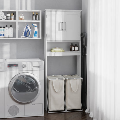 Emma + Oliver Over the Toilet Cabinet Storage Bathroom Organizer with In-Cabinet Adjustable Shelf, Open Lower Shelf, and Dual Magnetic Closure Doors in White