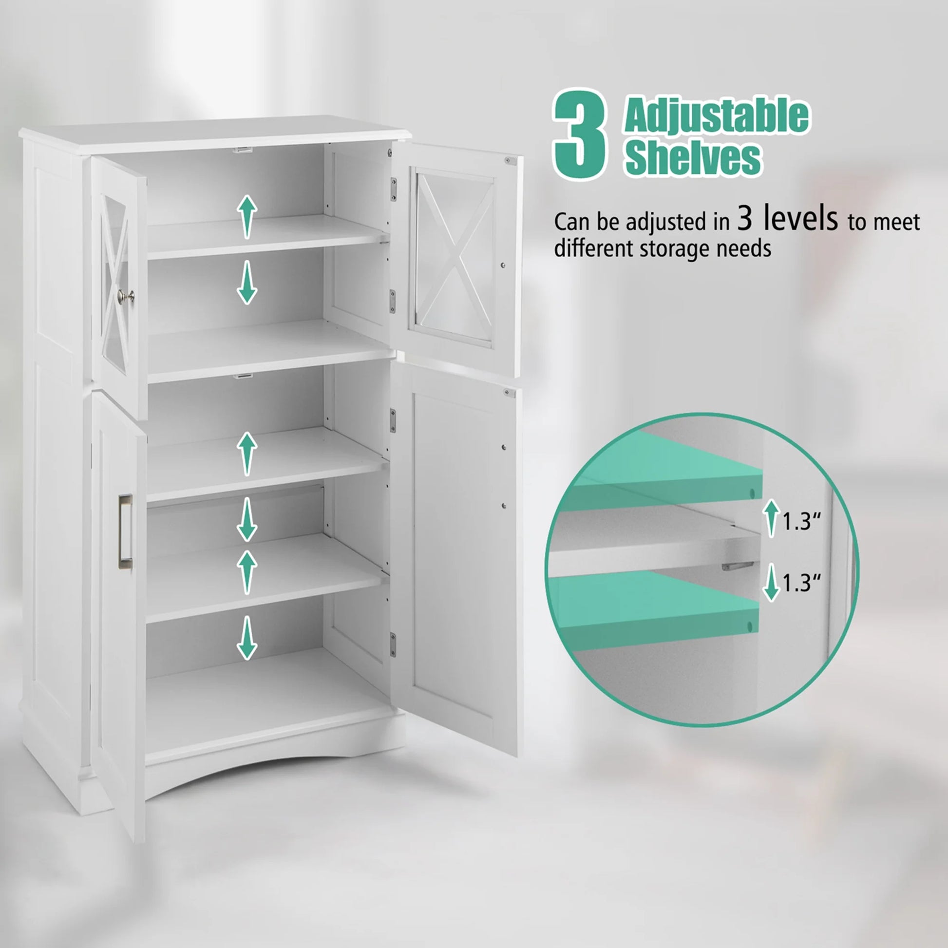Costway Bathroom Storage Cabinet Linen Storage Cabinet with Doors and Adjustable Shelves White