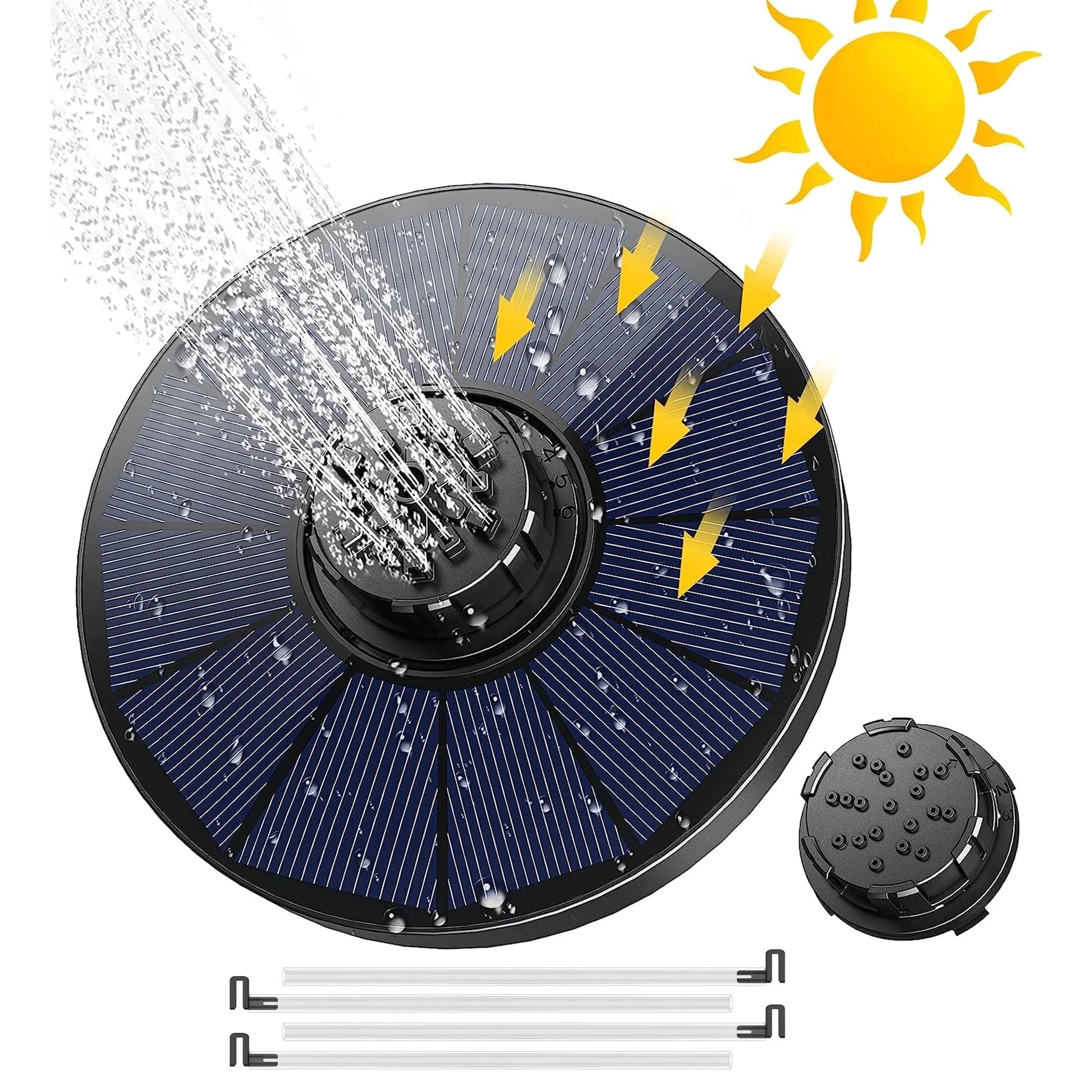 TRODEEM Solar Fountain Pump Upgraded 4-in-1 Nozzle, 2.2W All Cover Solar Panels, 7 Water Styles, with Anti-Collision Bar and Regulating Valve, Bird Bath, Pond, Pool, Fish Tank, Aquarium and Garden