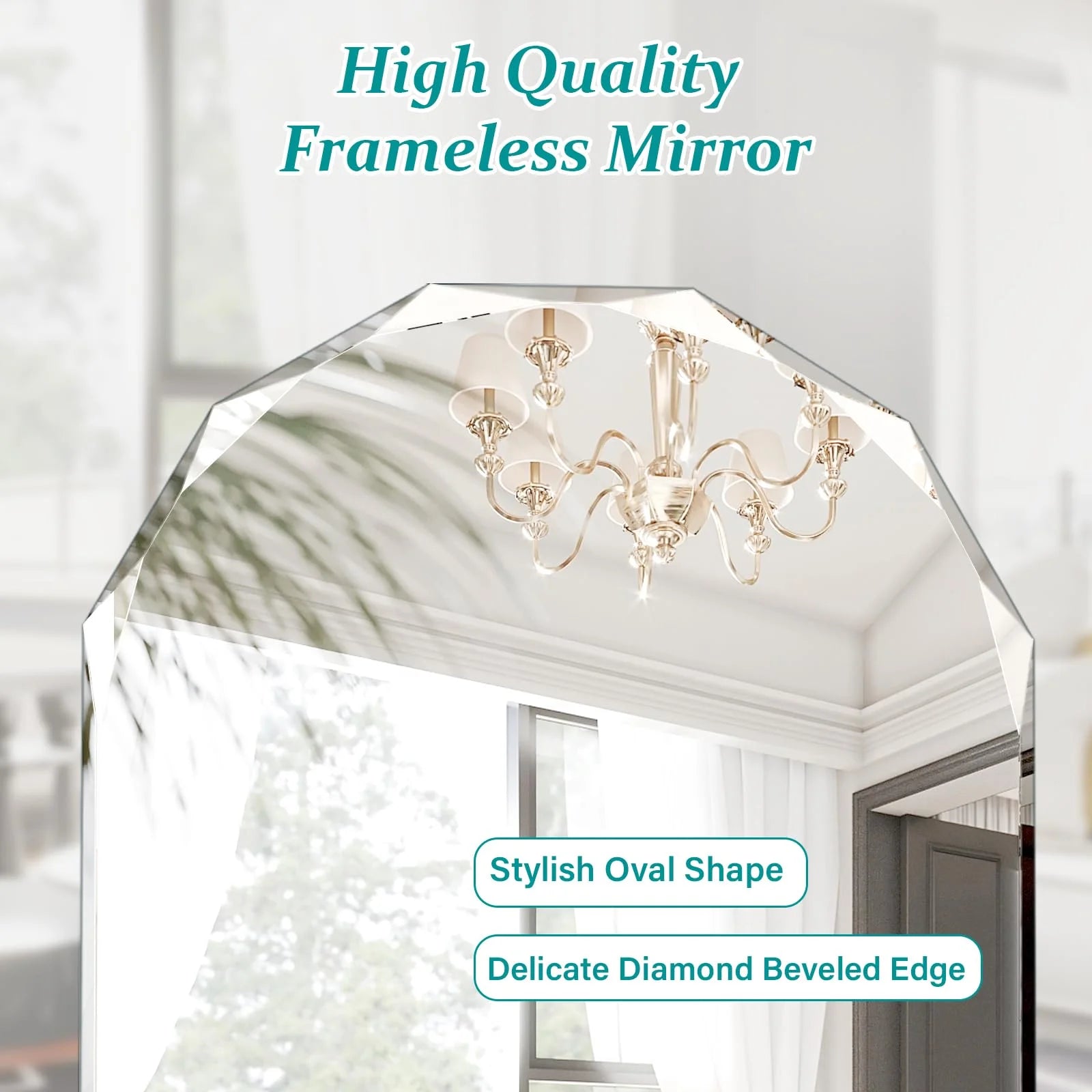 Pregaspor Single Beveled Edge Bathroom Vanity Mirror, 23.6" x 35.4" Oval Wall Mirror, Shatterproof Frameless Mirror for Over Sink, Restroom