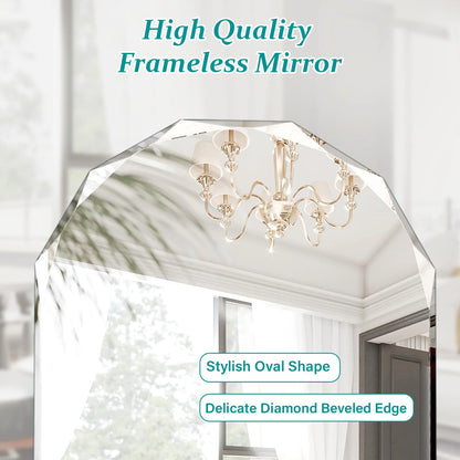 Pregaspor Single Beveled Edge Bathroom Vanity Mirror, 23.6" x 35.4" Oval Wall Mirror, Shatterproof Frameless Mirror for Over Sink, Restroom