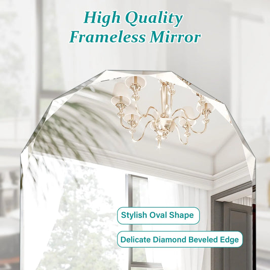 Pregaspor Single Beveled Edge Bathroom Vanity Mirror, 23.6" x 35.4" Oval Wall Mirror, Shatterproof Frameless Mirror for Over Sink, Restroom