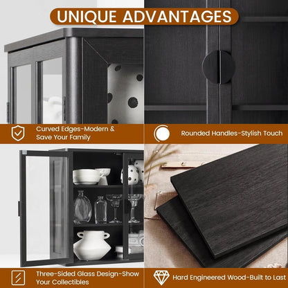 56" Black Wall Storage Cabinets,Kitchen Wall Cabinets with Glass Doors,Over The Toilet Storage Cabinets with Tempered Glass, Upper cabinets for Launtry, Kitchen,Bathroom, 28 inch X 2PCS