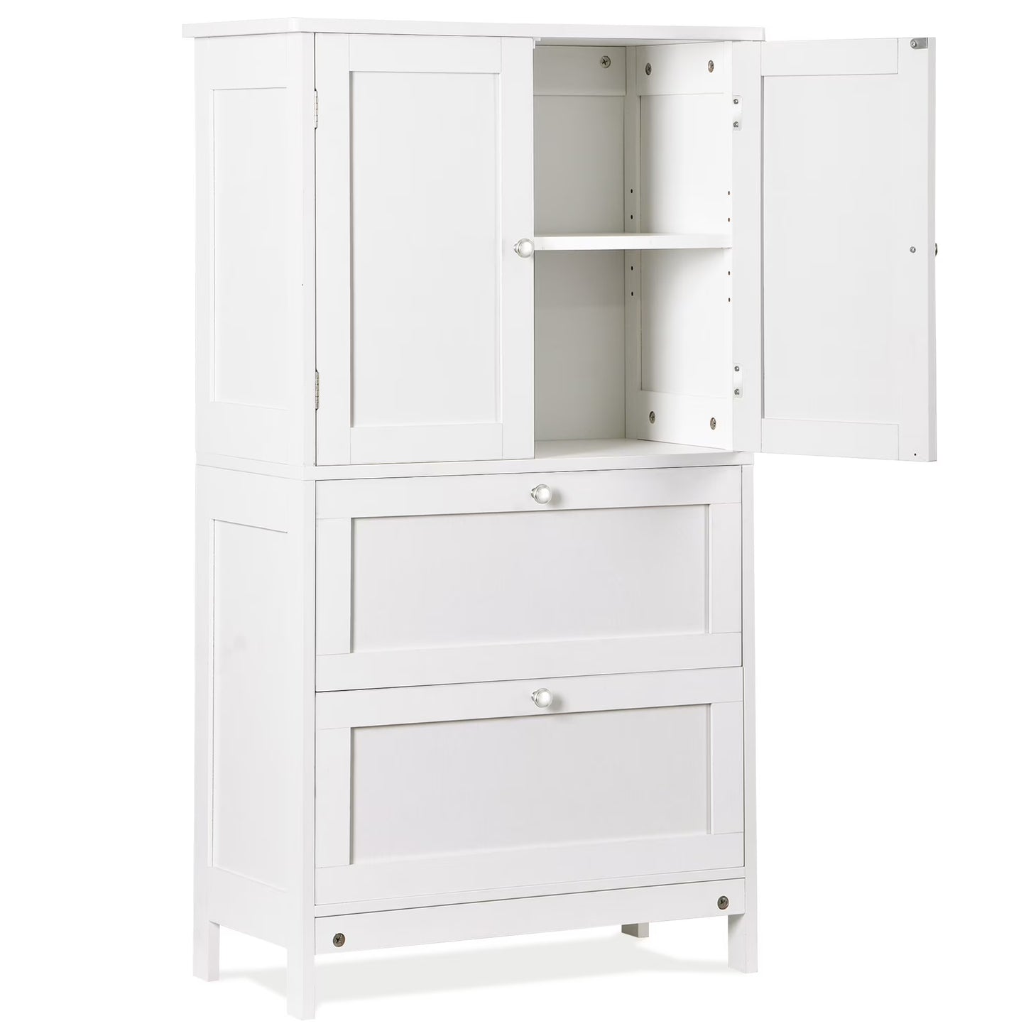 ZENSTYLE Freestanding MDF Bathroom Cabinet with 2 Drawers and Adjustable Shelf Extra Storage Space, White