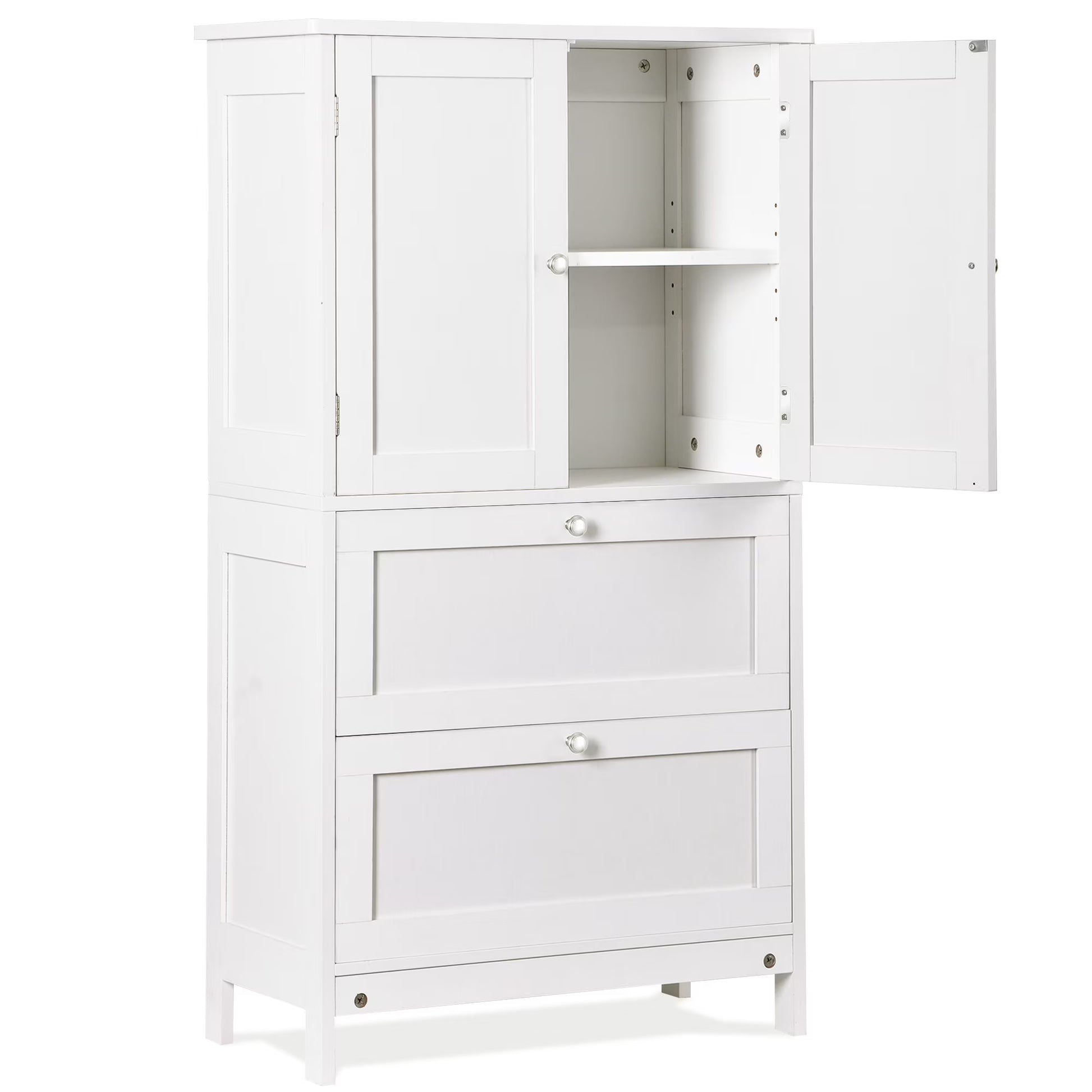 ZENSTYLE Freestanding MDF Bathroom Cabinet with 2 Drawers and Adjustable Shelf Extra Storage Space, White