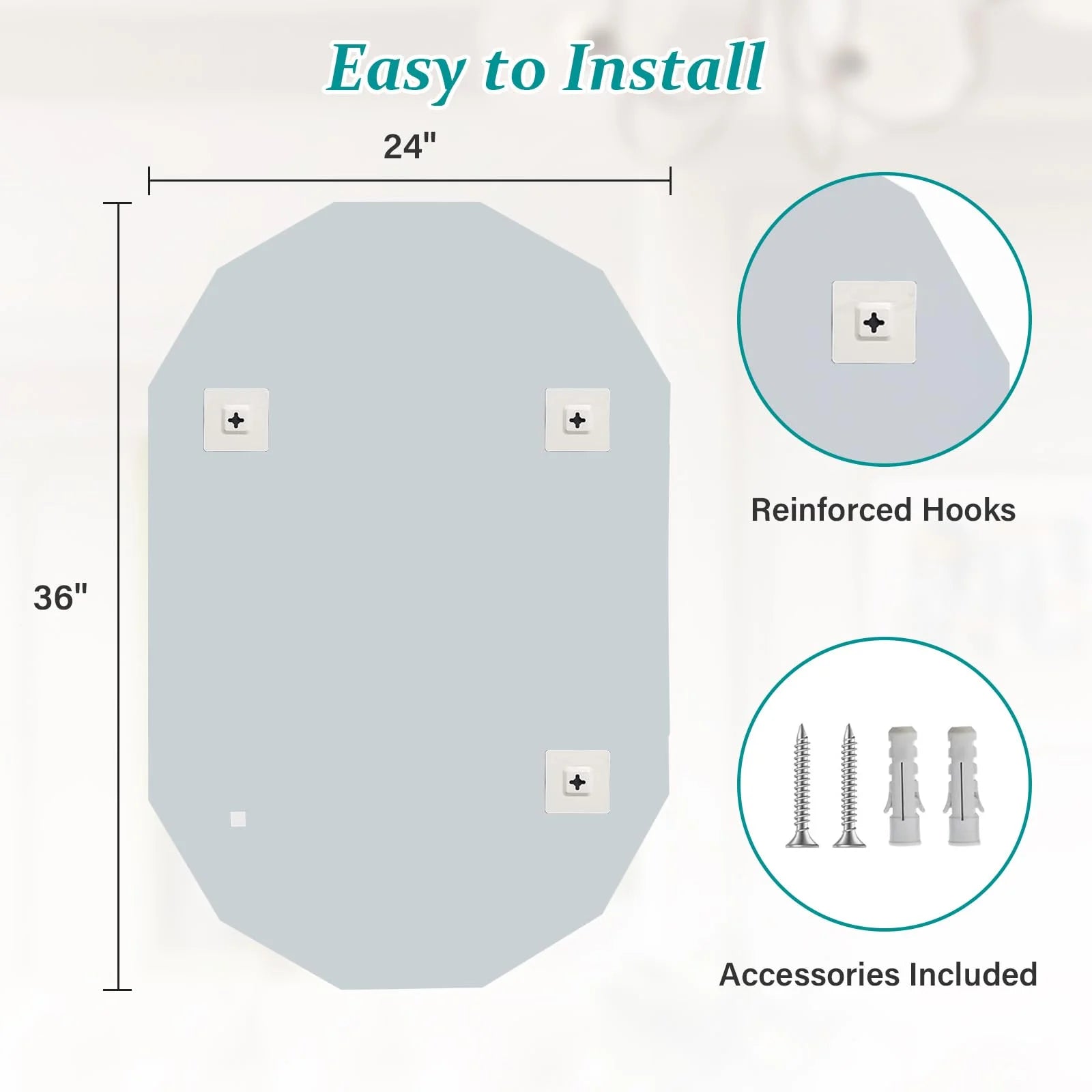Pregaspor Single Beveled Edge Bathroom Vanity Mirror, 23.6" x 35.4" Oval Wall Mirror, Shatterproof Frameless Mirror for Over Sink, Restroom