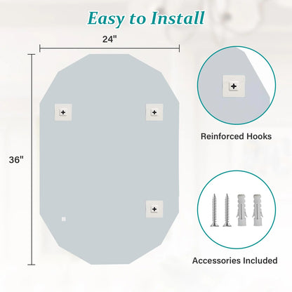 Pregaspor Single Beveled Edge Bathroom Vanity Mirror, 23.6" x 35.4" Oval Wall Mirror, Shatterproof Frameless Mirror for Over Sink, Restroom