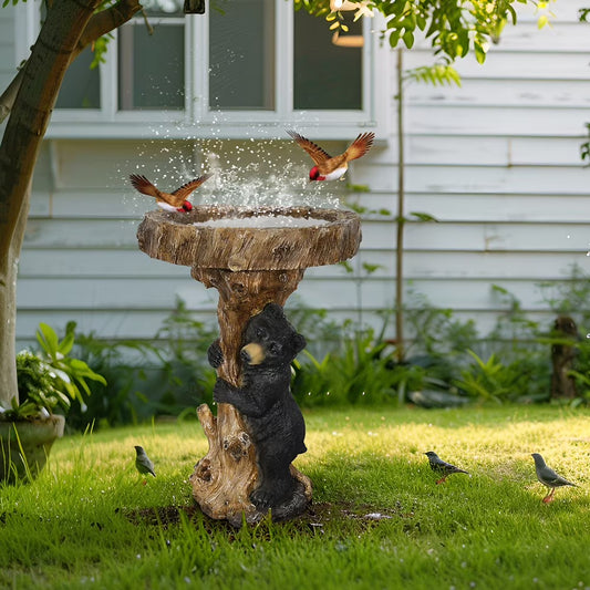23.6��Tall Resin Outdoor Bird Baths for Garden - Outdoor Standing Birdbath with Bear Statue, Pedestal Birdbaths for Outdoors, Garden, Patio, Lawn, Backyard