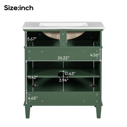 Harper & Bright Designs 30" Bathroom Vanity Combo with Ceramic Sink, Bathroom Vanity Cabinet with Soft Close Doors and Adjustable Shelves, Green