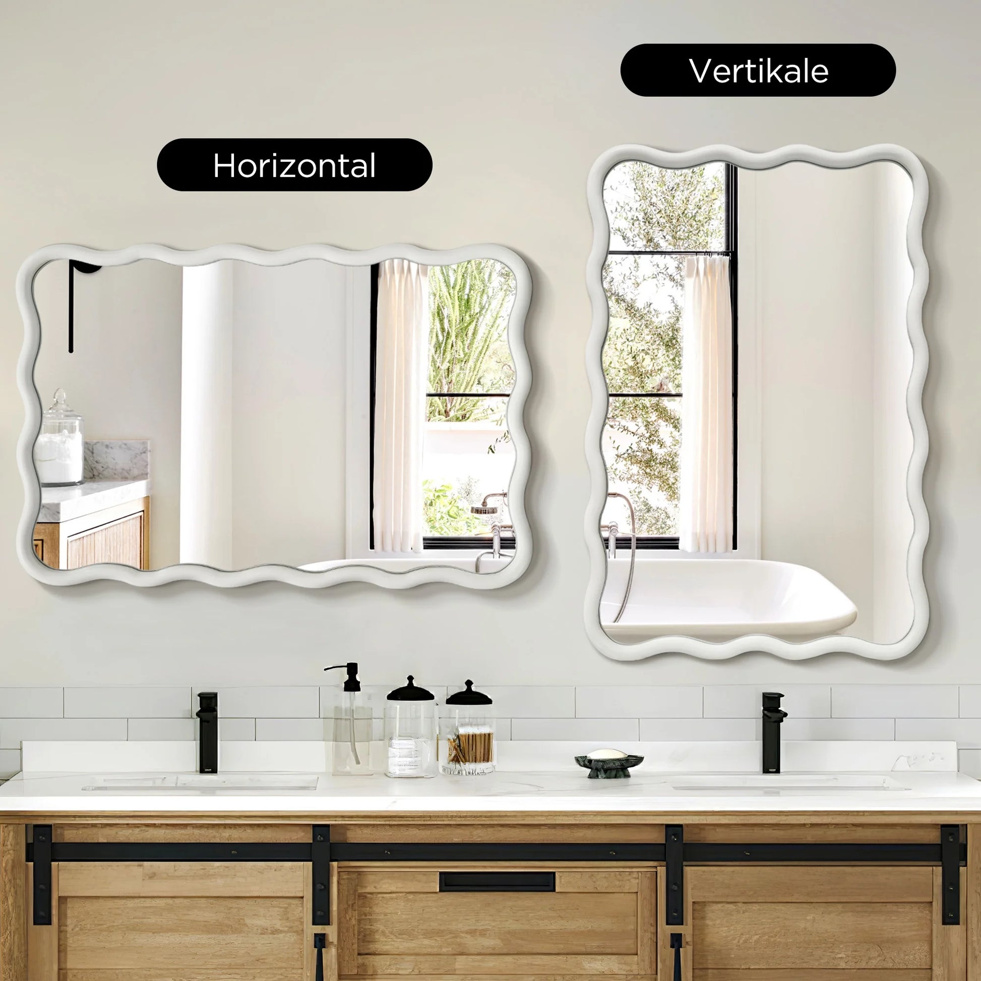 TEWLOSS Wavy Mirrors Wall Mirror, 30"x20" Bathroom Mirror Wood Framed, White