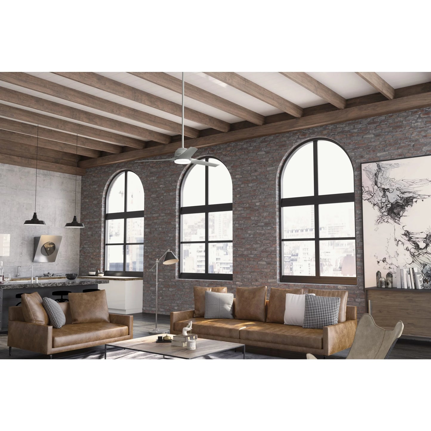 Hunter - Gallegos Indoor/Outdoor Ceiling Fan With Light, Wall Control, 52-inch, Matte Silver, Modern-style, 3-speed WhisperWind Motor, 51586, for Porches, Bathrooms