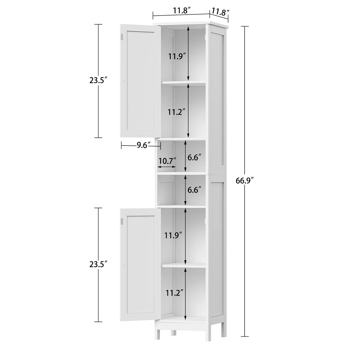 67" Tall Bathroom Cabinet with Adjustable Shelves and Doors, Bathroom Storage Cabinet for Small Space, Living Room, Entryway, Kitchen, White