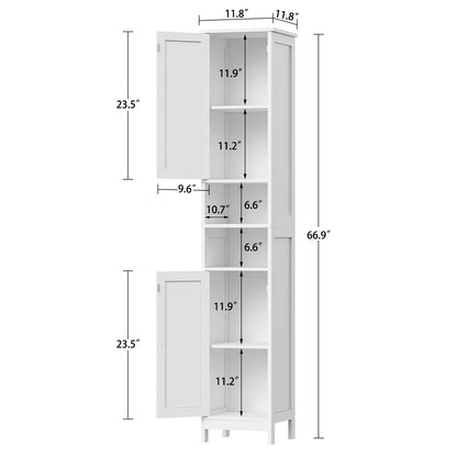 67" Tall Bathroom Cabinet with Adjustable Shelves and Doors, Bathroom Storage Cabinet for Small Space, Living Room, Entryway, Kitchen, White