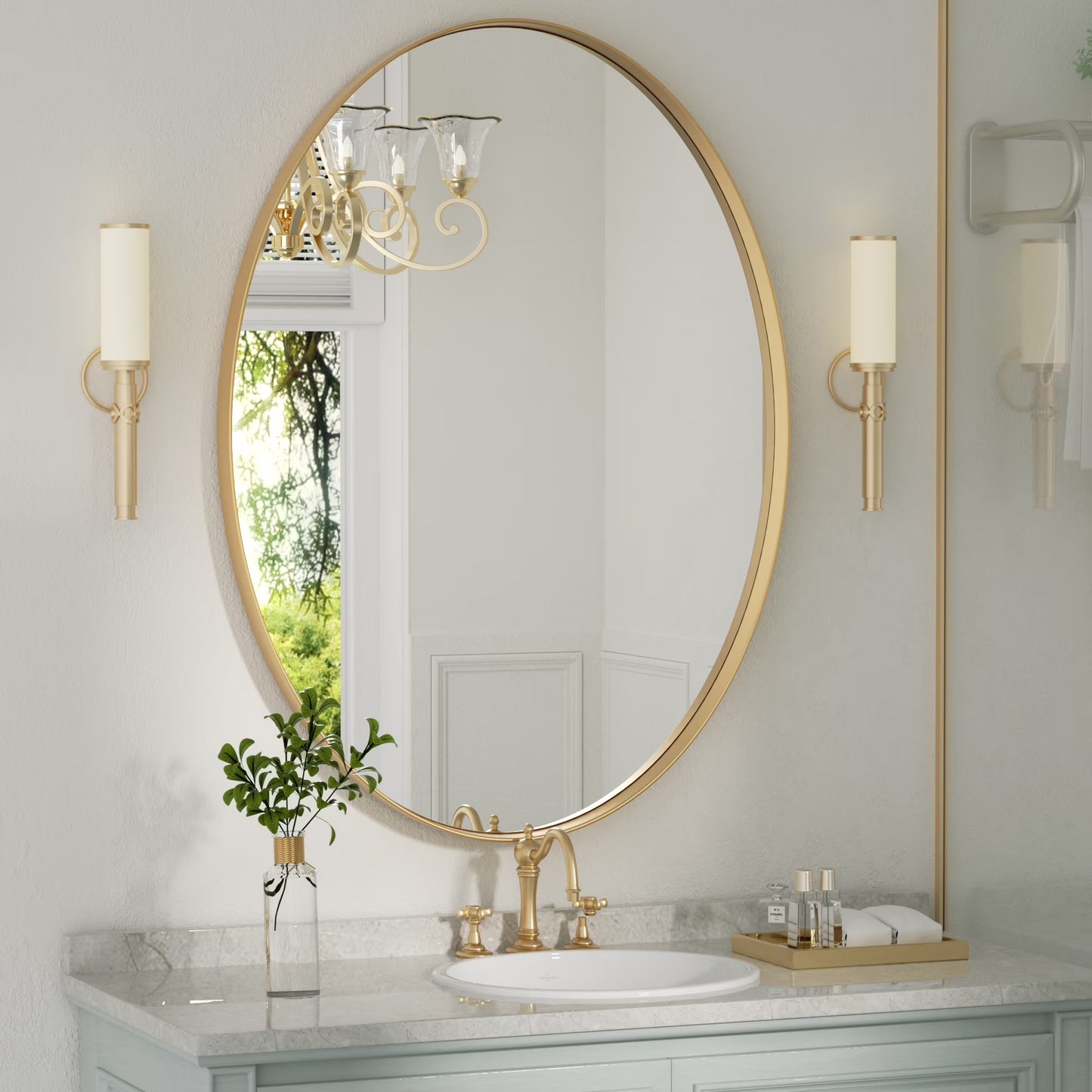 Clavies Black Oval Mirror, 22x30 Inches Bathroom Vanity Mirror, Wall Mirror with Metal Frame