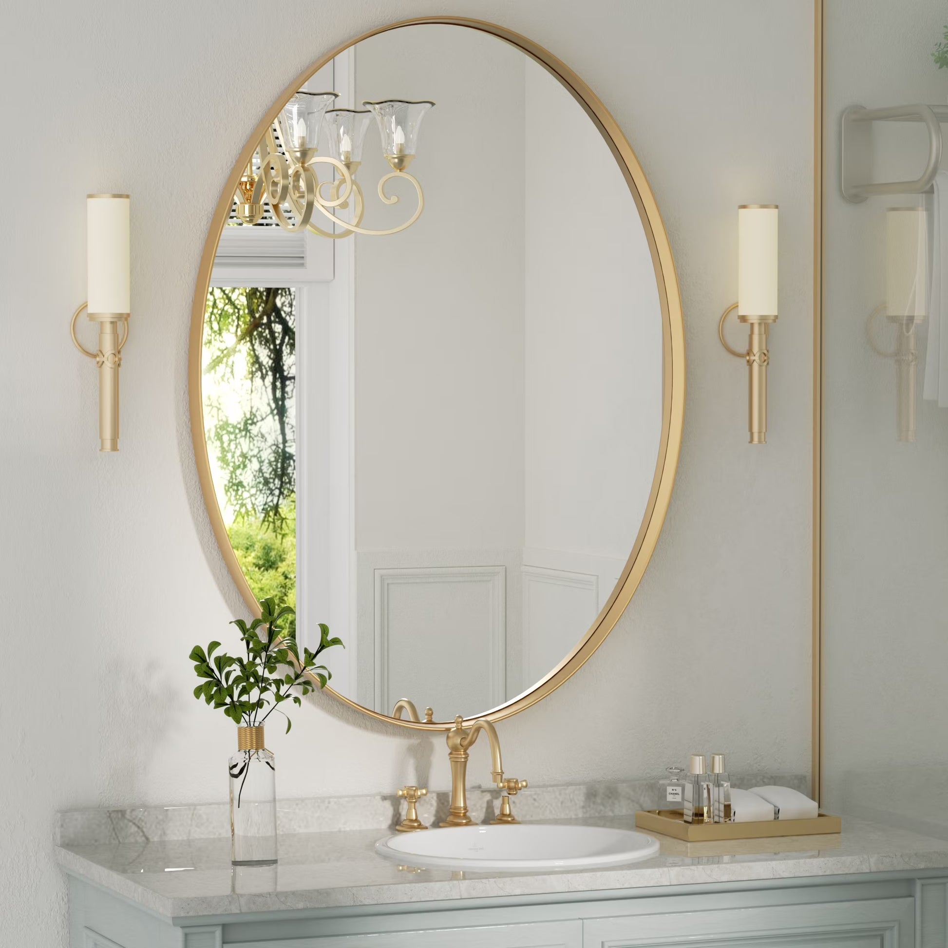 Clavies Black Oval Mirror, 22x30 Inches Bathroom Vanity Mirror, Wall Mirror with Metal Frame