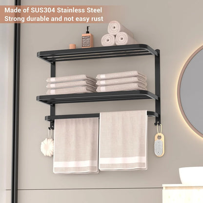 3-Tier Towel Racks for Bathroom with Towel Bars Multilayer Hotel Towel Shelf Stainless Steel Wall-Mounted Brushed Finish Holder with Towel Shelves 23 Inches