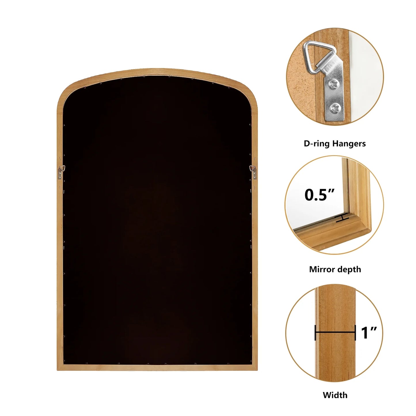 WallBeyond Wood Frame Rustic Arched Wall Mirror for Bathroom or Living Room Wall Decor, 24" �� 36", Natural Wood