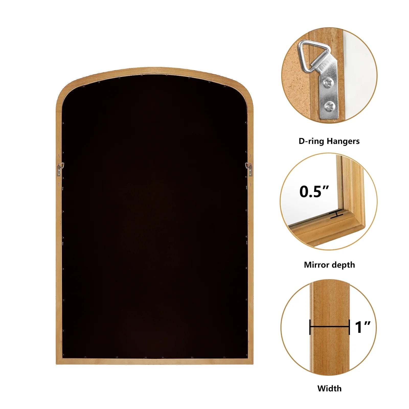 WallBeyond Wood Frame Rustic Arched Wall Mirror for Bathroom or Living Room Wall Decor, 24" �� 36", Natural Wood