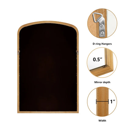 WallBeyond Wood Frame Rustic Arched Wall Mirror for Bathroom or Living Room Wall Decor, 24" �� 36", Natural Wood