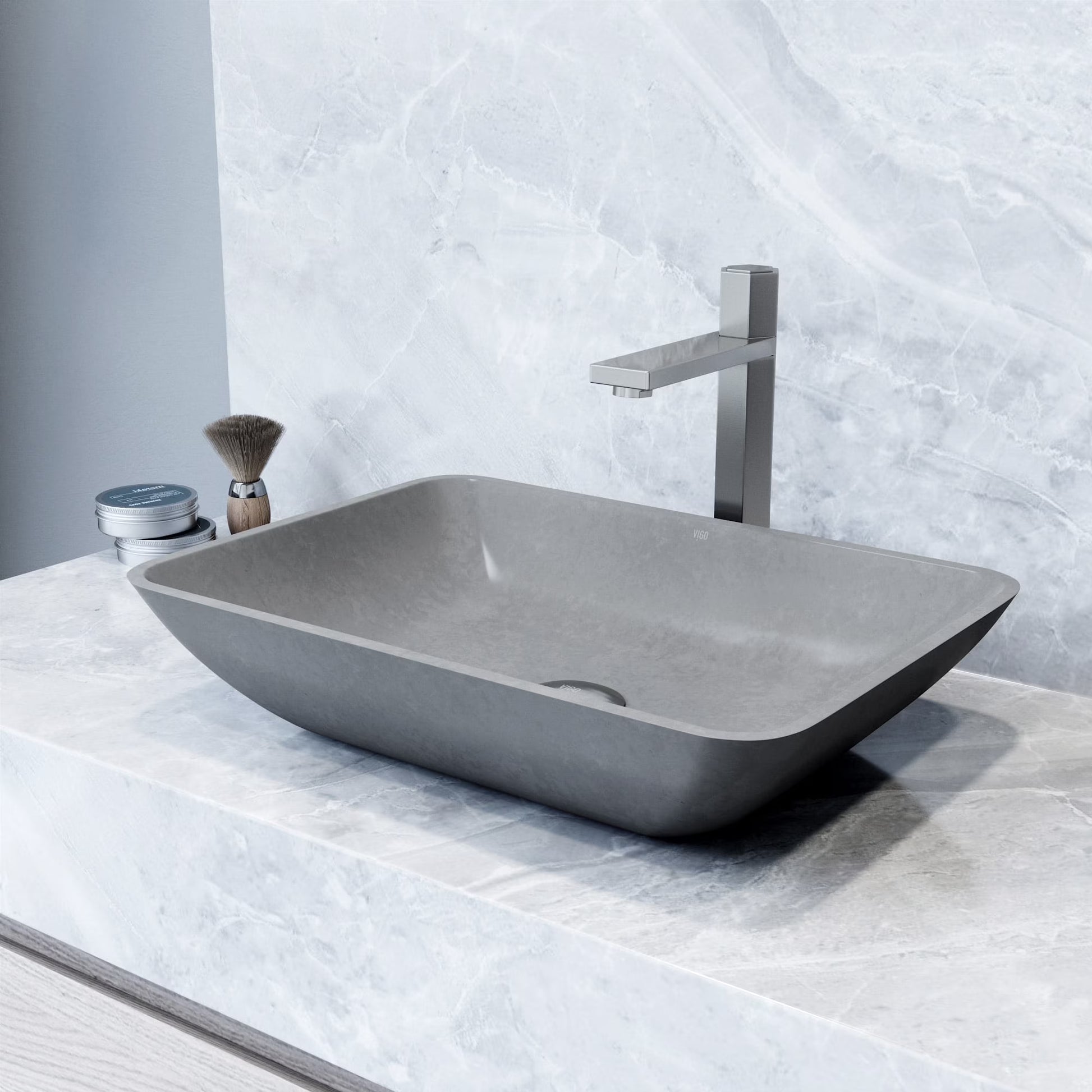 VIGO Duomo Gothic Gray Concreto Stone 18 in. L x 13 in. W x 4 in. H Rectangular Vessel Bathroom Sink