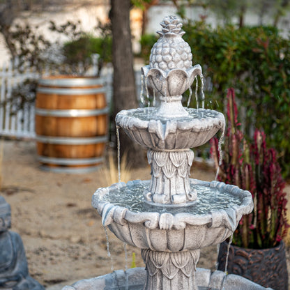 XBrand 58.3" 3-Tier Outdoor Freestanding Water Fountain - Classic Leaf Design, Gray Resin, Large Bird Bath with Pump - Ideal for Yard, Lawn and Garden, Porch Décor