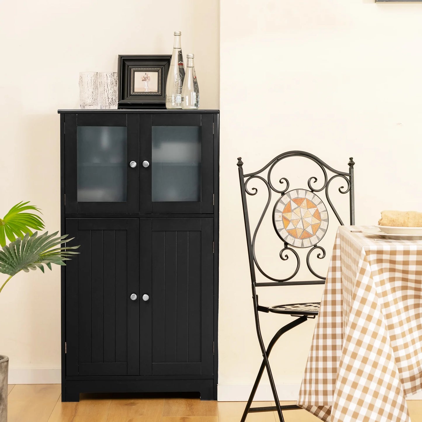 Costway Bathroom Floor Storage Cabinet Kitchen Cupboard w/Doors&Adjustable Shelf Black