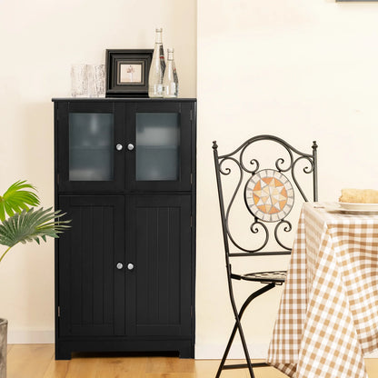 Costway Bathroom Floor Storage Cabinet Kitchen Cupboard w/Doors&Adjustable Shelf Black