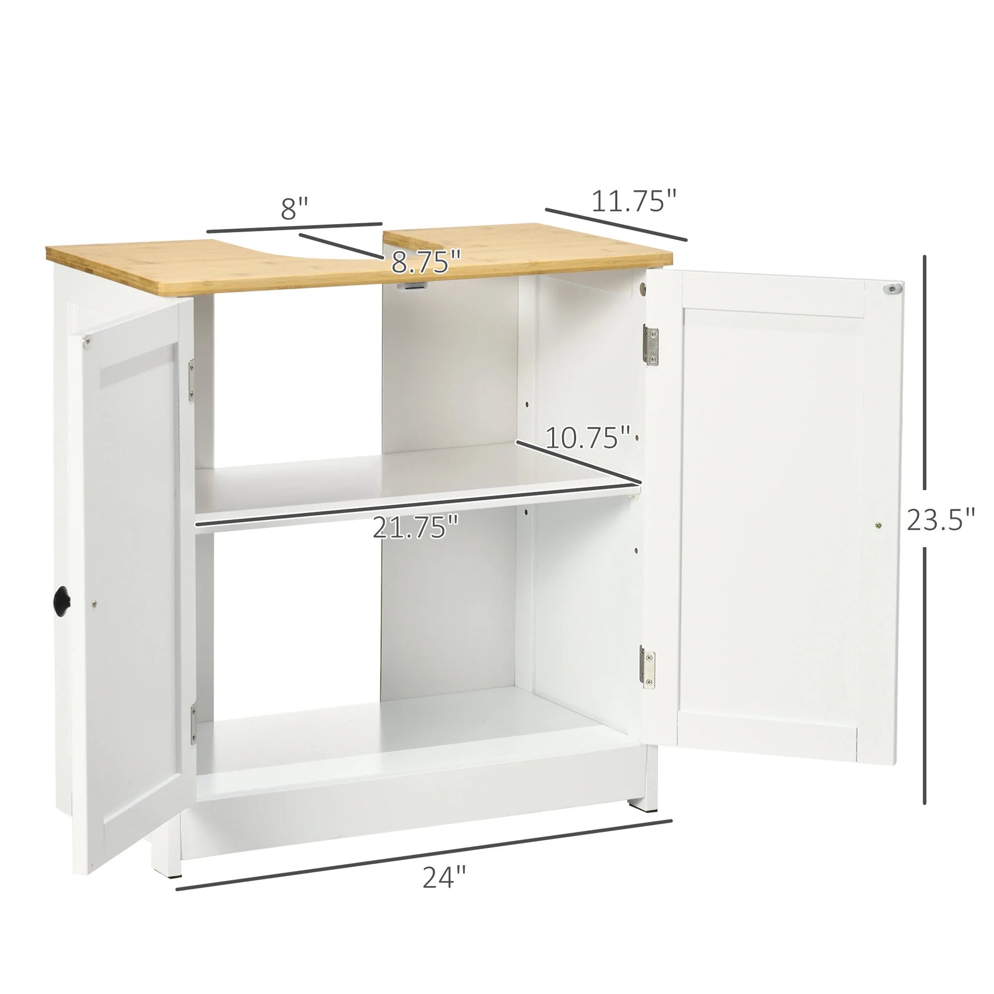 Kleankin Modern Bathroom Under Sink Cabinet,Bathroom Vanity for Wall Mount Sink,Storage Cabinet with Double Doors and Adjustable Shelf,White,White Mdf Bath Faucets Bathroom Storage