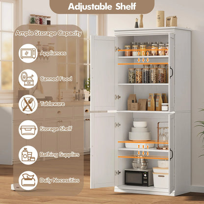 DSstyles Pantry Cabinet, Freestanding Kitchen Pantry Storage Cabinet,70" Cupboard, Tall Storage Cabinet with Doors and Adjustable Shelves, for Bathroom, Dining Room, Living Room, Antique White/Gray