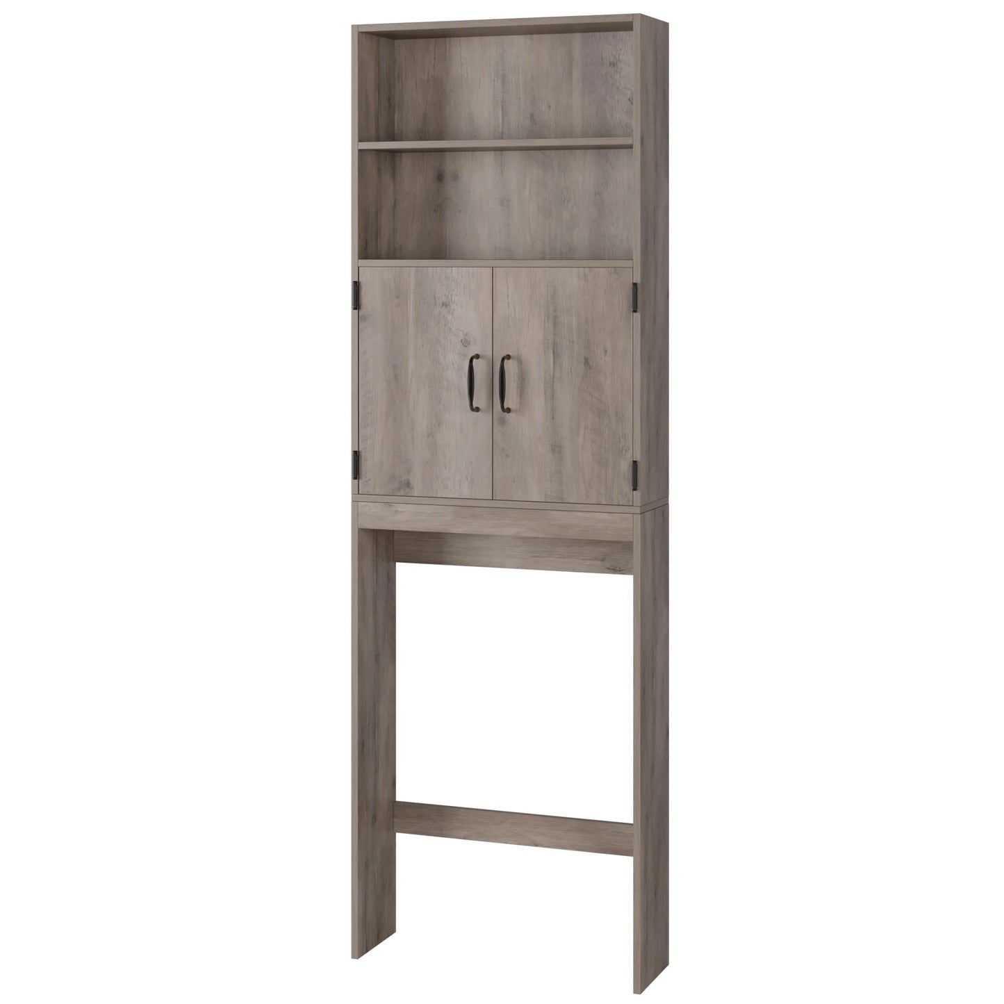 Homfa over Toilet Storage Rack, Bathroom Storage Cabinet over Toilet with 4-tier Shelves and 2 Doors, Gray Finish