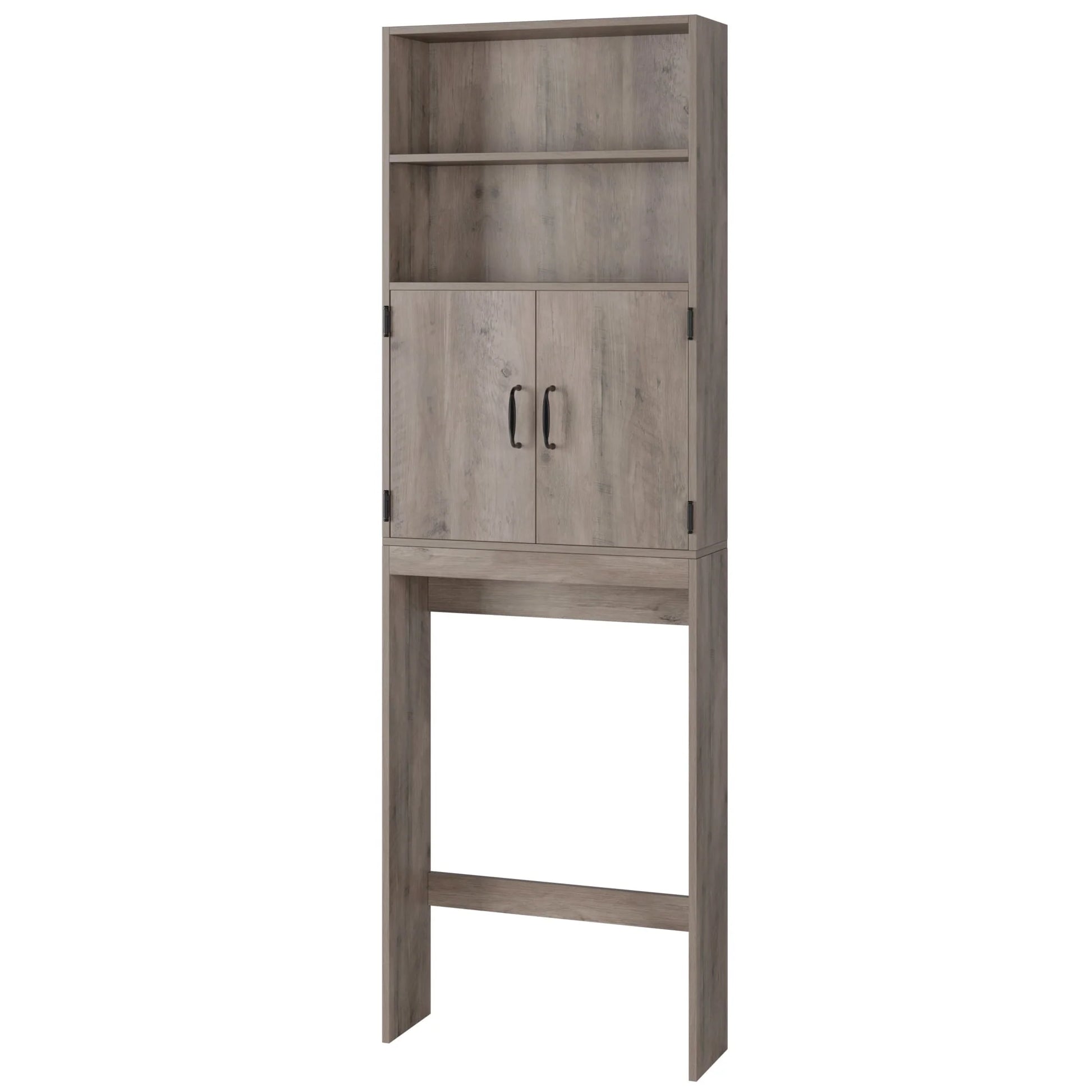 Homfa over Toilet Storage Rack, Bathroom Storage Cabinet over Toilet with 4-tier Shelves and 2 Doors, Gray Finish