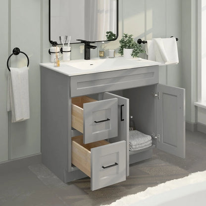 Light Grey Shaker Bathroom Vanity Sink Base with Drawers 36" Ready-to-Assemble Cabinet