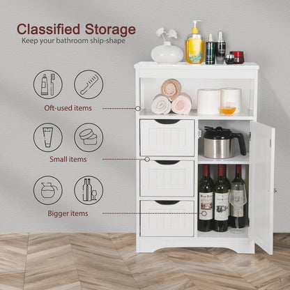 ZENY Bathroom Floor Cabinet, Free Standing Storage Cabinet with 3 Drawers and Adjustable Shelf, Modern Cupboard for Home Living Room Office, White