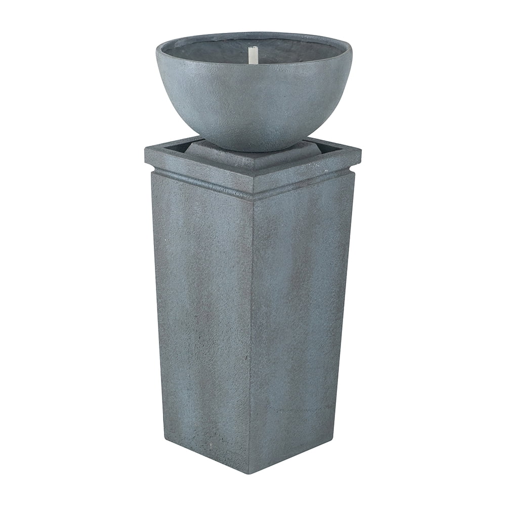 CoSoTower 35.5" Polyresin Gray Zen Bowl Water Fountain, Outdoor Bird Feeder /Bath Fountains, Relaxing Water Feature for Garden Lawn Backyard Porch