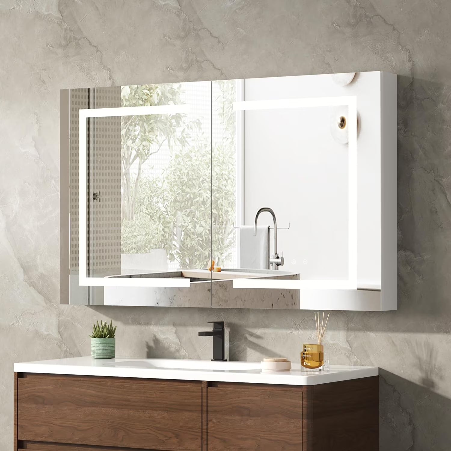 DEYGIA Medicine Cabinet with LED Mirror for Bathroom, 24''x30'' Aluminum, Wall Mounted Led Medicine Cabinet, Defog, Stepless Dimming, 3 Colors, 2 Outlets, 2USB (24'' x 30�?Single Door)