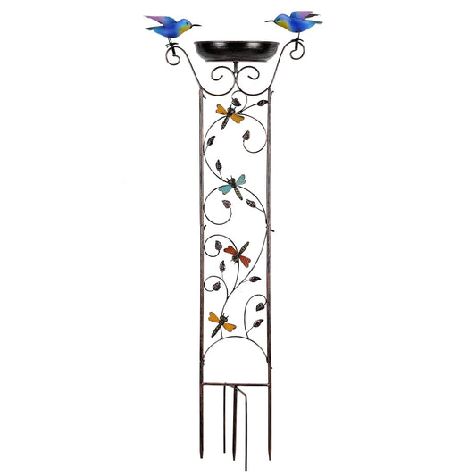 Bird Bath with Trellis Inlife Waterproof Garden Bird Feeder and Trellis Combo for Climbing Plants, Metal