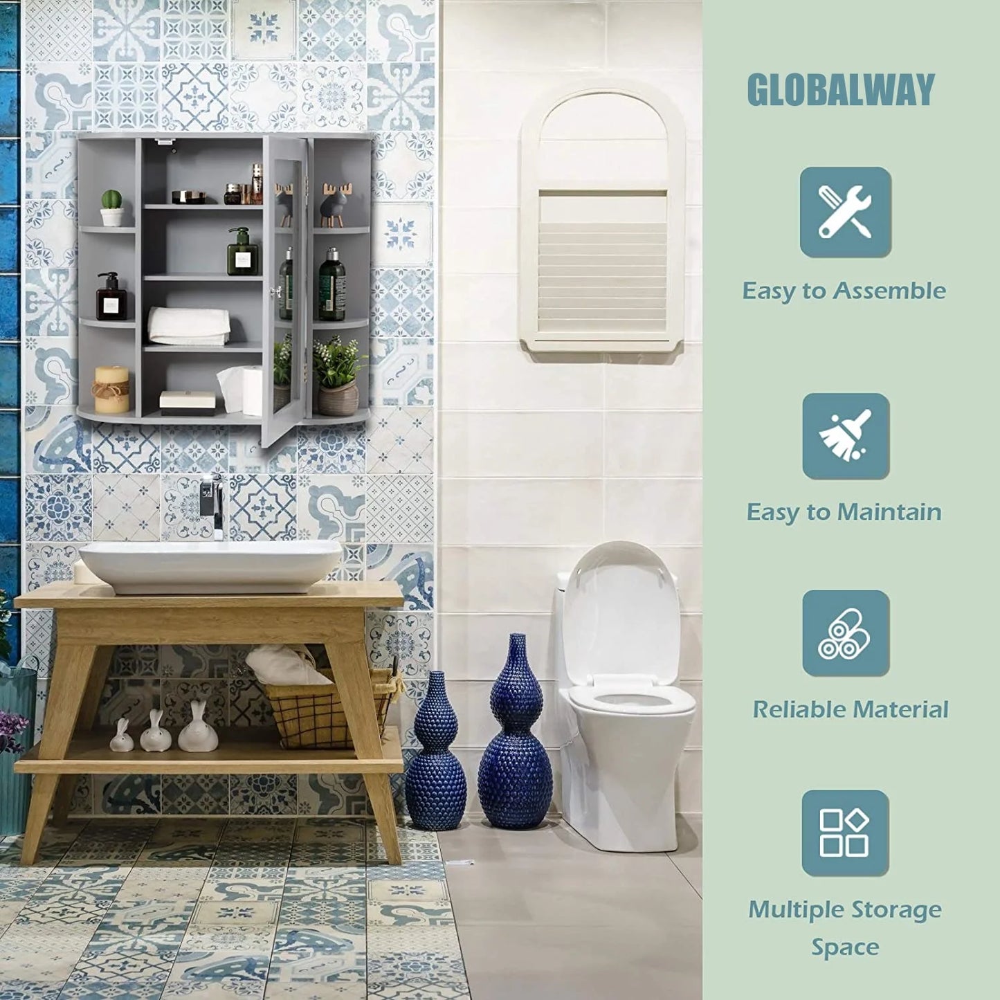 Giantex Bathroom Mirror Cabinet, Modern Wall Cabinet with Mirror, Medicine Cabinet with Mirror, Ideal for Bathroom, Dressing Room or Living Room, 26 x 6.5 x 25 inches (White)