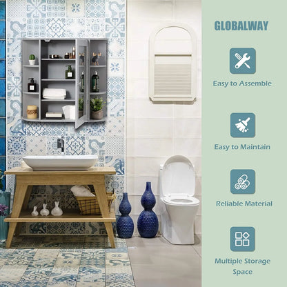 Giantex Bathroom Mirror Cabinet, Modern Wall Cabinet with Mirror, Medicine Cabinet with Mirror, Ideal for Bathroom, Dressing Room or Living Room, 26 x 6.5 x 25 inches (White)
