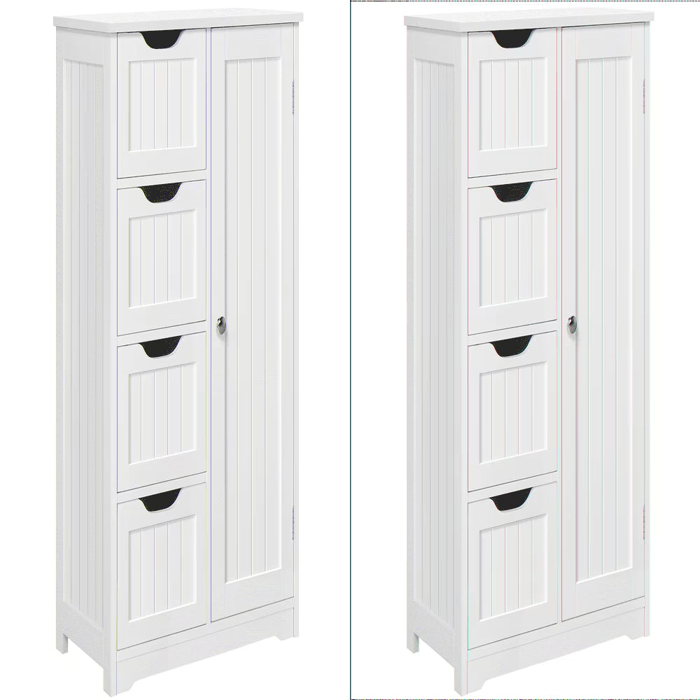 Yaheetech Wooden Free-Standing Bathroom Floor Cabinet with Drawers and Cupboard, White