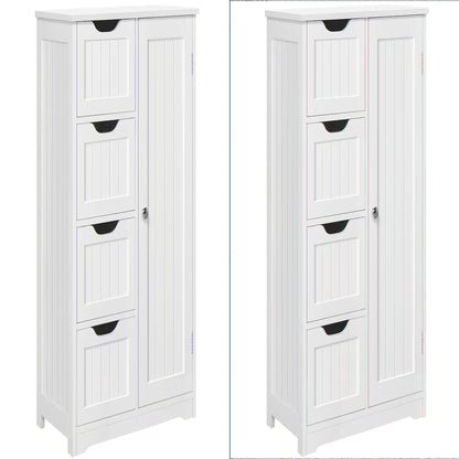 Yaheetech Wooden Free-Standing Bathroom Floor Cabinet with Drawers and Cupboard, White