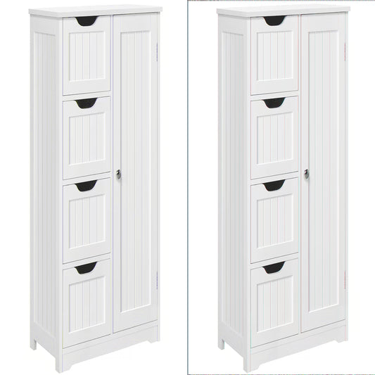 Yaheetech Wooden Free-Standing Bathroom Floor Cabinet with Drawers and Cupboard, White