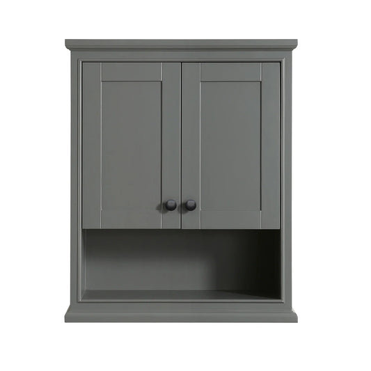 Wyndham Collection Deborah Over-the-Toilet Bathroom Wall-Mounted Storage Cabinet in Dark Gray with Matte Black Trim